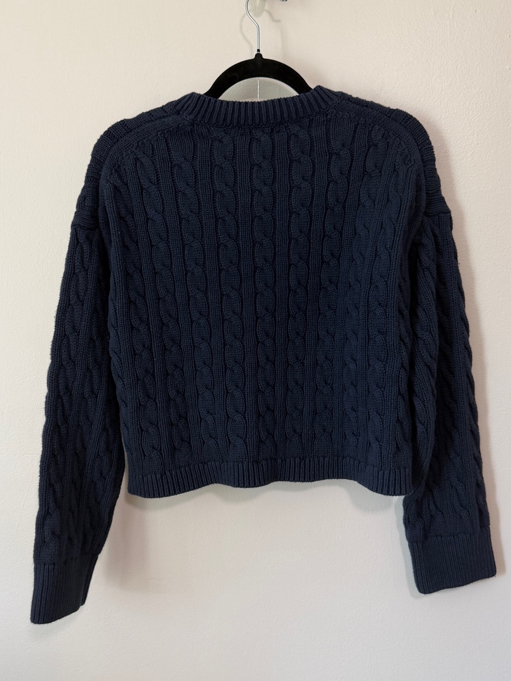 J Crew cropped cable knit navy blue sweater fishermancore size S 100% cotton - Picture 3 of 4